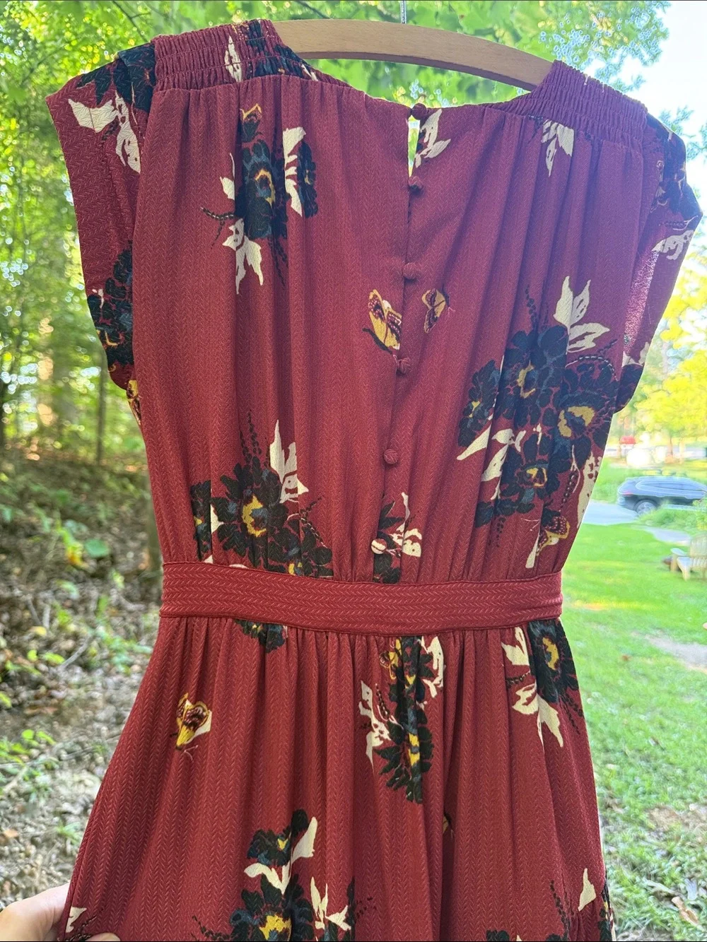Free People Women’s Floral Tiered Maxi Dress in Deep Red